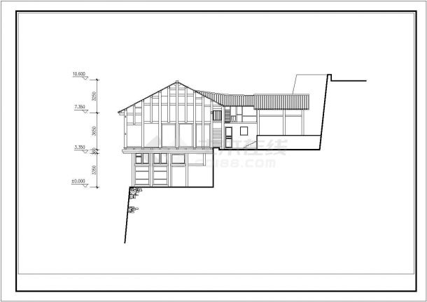 340平米3层砖混砌体结构沿坡山地别墅平立剖面设计CAD图纸-图二
