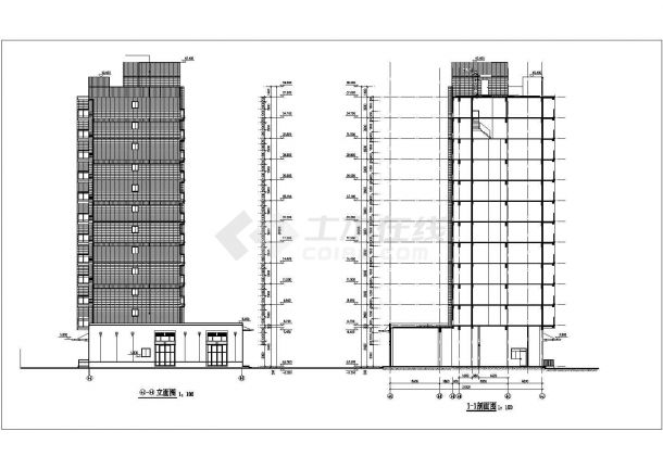 临街12层框架结构商住楼平立剖面设计CAD图纸（底层商铺/含跃层）-图一