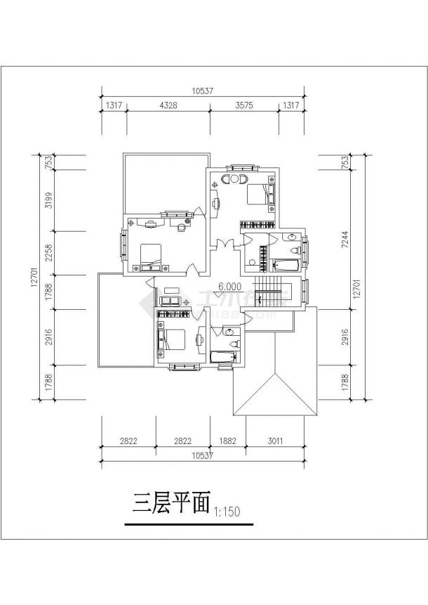 370平米左右3层框架结构单体独立别墅平立面设计CAD图纸-图一