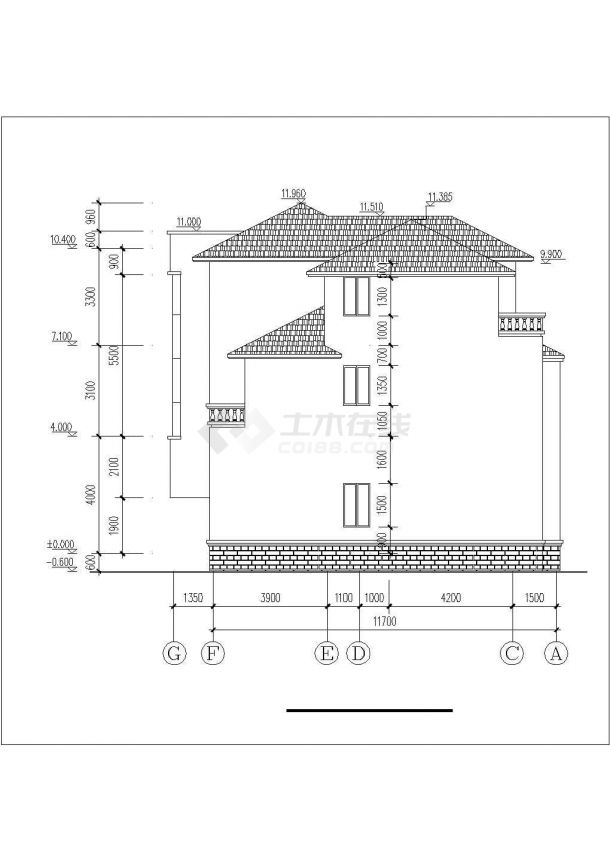 衡水市某村镇365平米3层框架结构独立乡村别墅平立面设计CAD图纸-图一