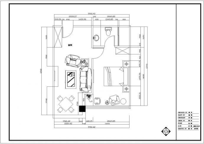 江苏某宾馆设计装修图豪华套间CAD平面图_图1