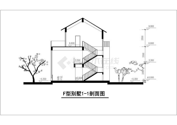 徐州市南安村290平米3层混合结构单体乡村别墅平立剖面设计CAD图纸-图二