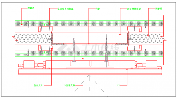 某美容医院施工石膏板墙挂电视CAD详细构造节点大样-图一