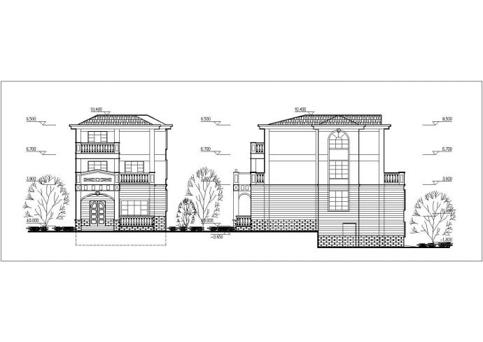 柳州市某村镇317平米3层混合结构独栋别墅平立面设计CAD图纸_图1
