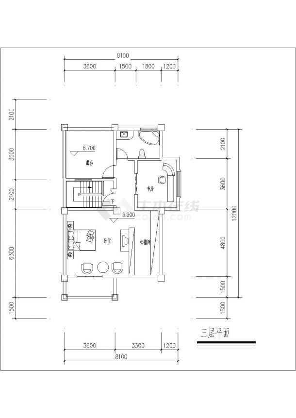 柳州市某村镇317平米3层混合结构独栋别墅平立面设计CAD图纸-图二
