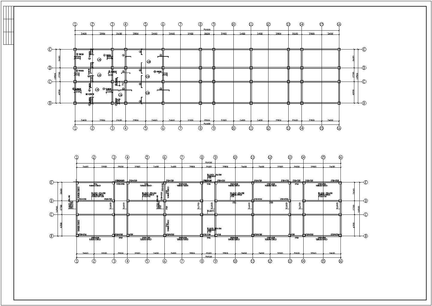 某六层临街商住楼轴框架配筋图和一层标准层CAD板配筋图