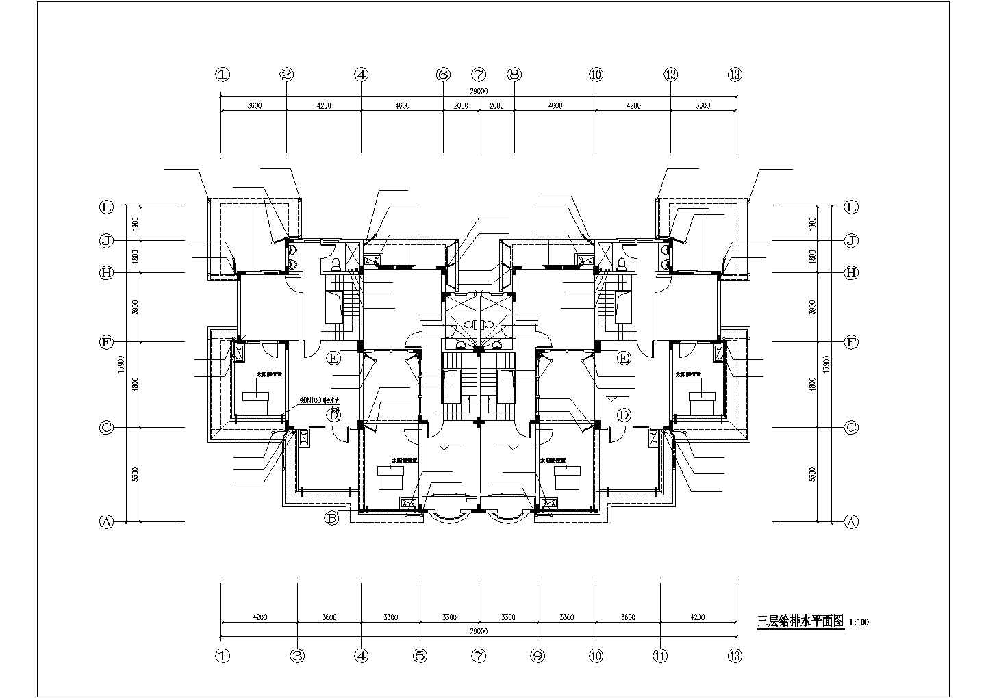 南昌市七里香都小区1100平米3层混合结构住宅楼给排水设计CAD图纸