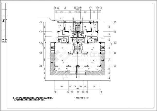 上海别墅区3层框混结构双拼组合式别墅给排水设计CAD图纸-图一