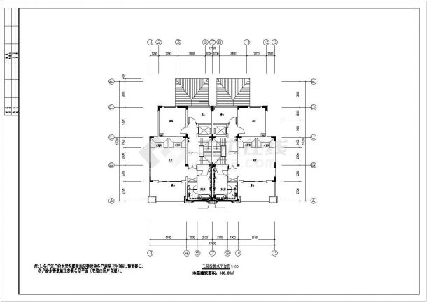 上海别墅区3层框混结构双拼组合式别墅给排水设计CAD图纸-图二