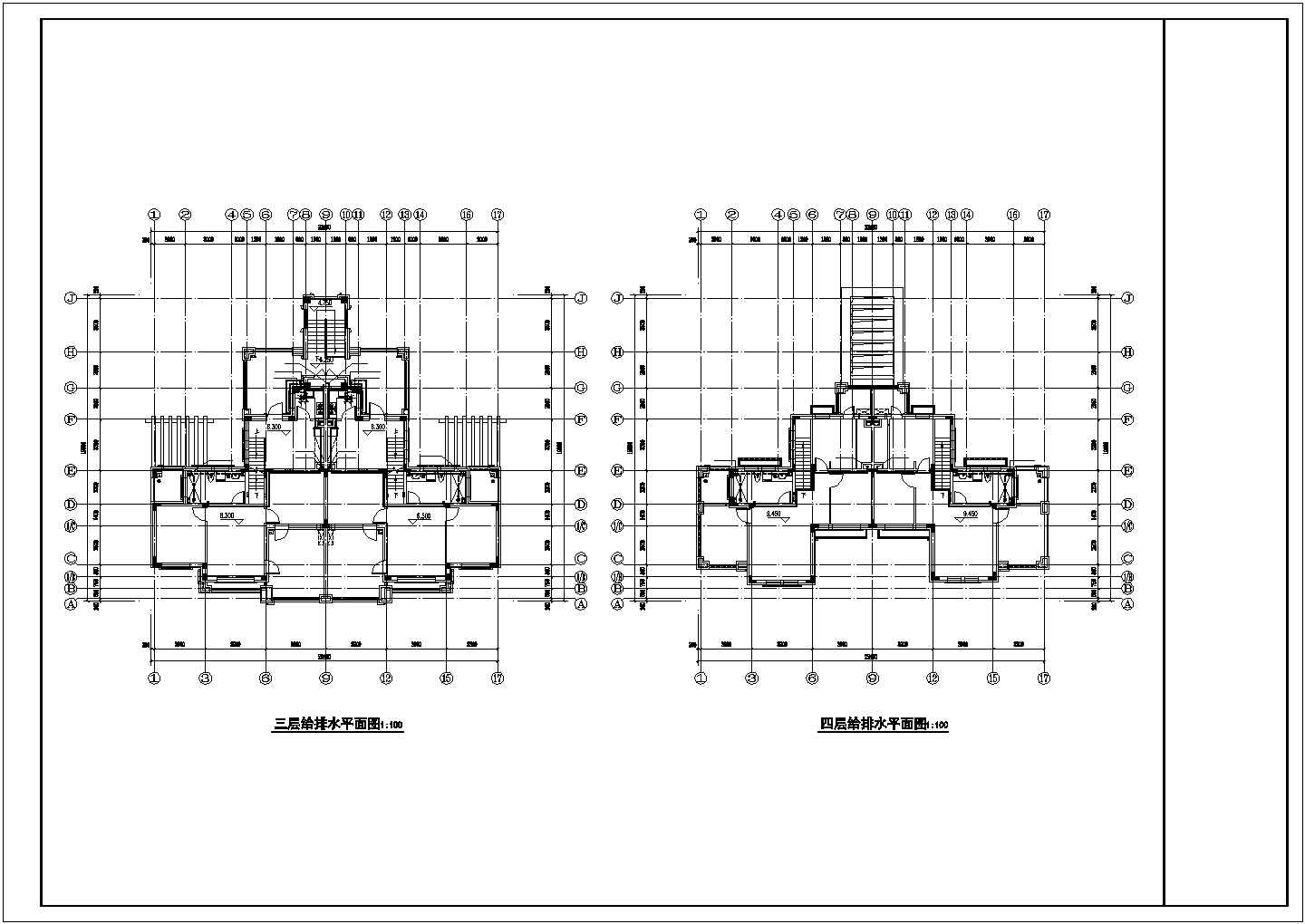 4层框架结构普通住宅楼全套给排水设计CAD图纸