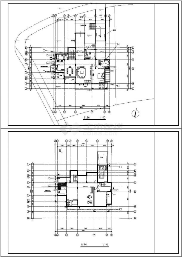 515平米2层框架结构单体别墅平面给排水设计CAD图纸（带地下室）-图二