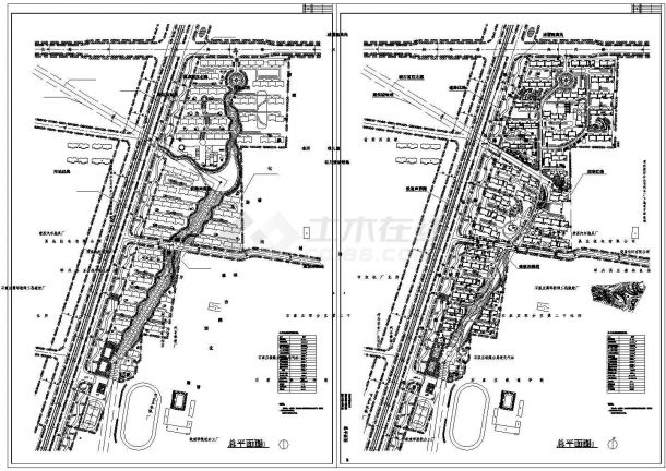 某现代风格多层住宅小区景观规划设计cad总平面方案图（含经济指标，含2套方案设计）-图一