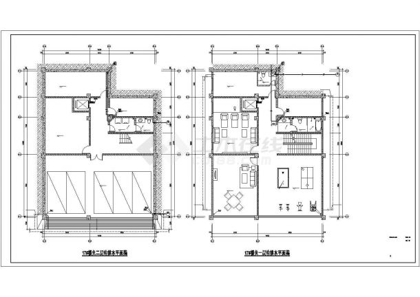 460平米两层框架结构独栋别墅平面给排水设计CAD图纸（含地下2层）-图二