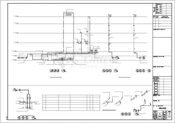3层框架四户并联式别墅平面给排水设计CAD图纸（含地下室/每户410平米）-图一