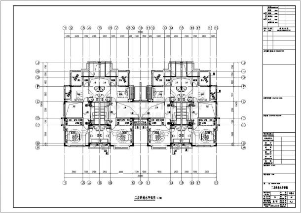 3层框架四户并联式别墅平面给排水设计CAD图纸（含地下室/每户410平米）-图二