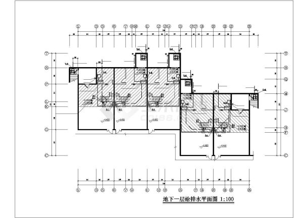 三层框架结构五户联排别墅平面给排水设计CAD图纸（2套方案）-图二
