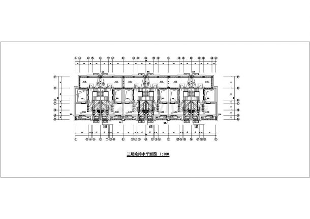三套3层框架结构6-8户并联式别墅全套平面给排水设计CAD图纸-图一