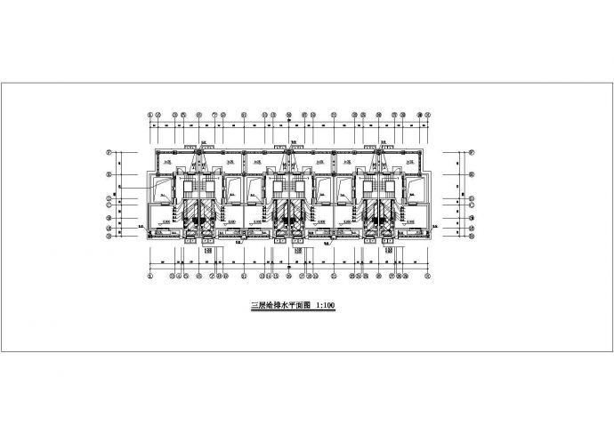 三套3层框架结构6-8户并联式别墅全套平面给排水设计CAD图纸_图1
