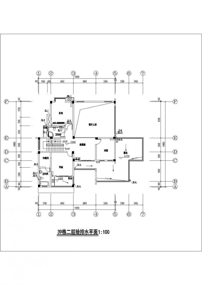 378平米3层框架结构独栋别墅平面给排水设计CAD图纸_图1