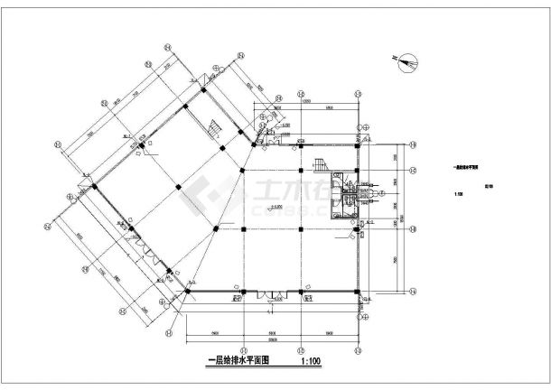 1200平米临街2层框架结构商业治楼全套给排水设计CAD图纸-图一