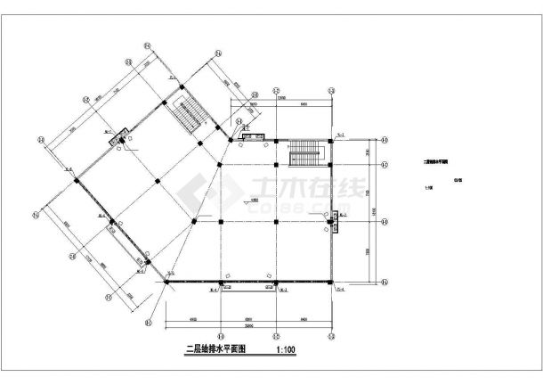 1200平米临街2层框架结构商业治楼全套给排水设计CAD图纸-图二
