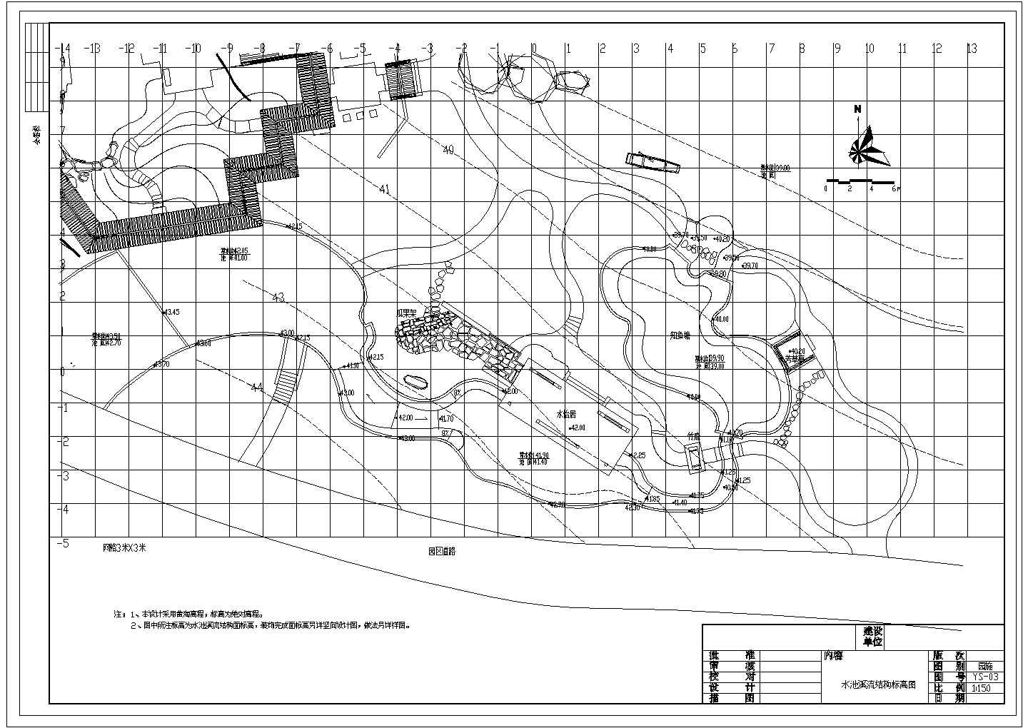 某水池溪流结构CAD详细节点完整标高图