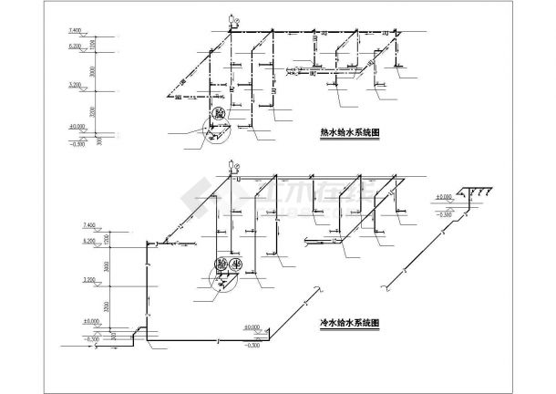 某公司1100平米2层框架结构职工宿舍楼给排水设计CAD图纸-图二
