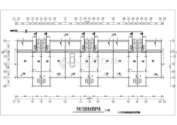 【广东】某地大型可下载的3层6户联排别墅给排水施工图-图一