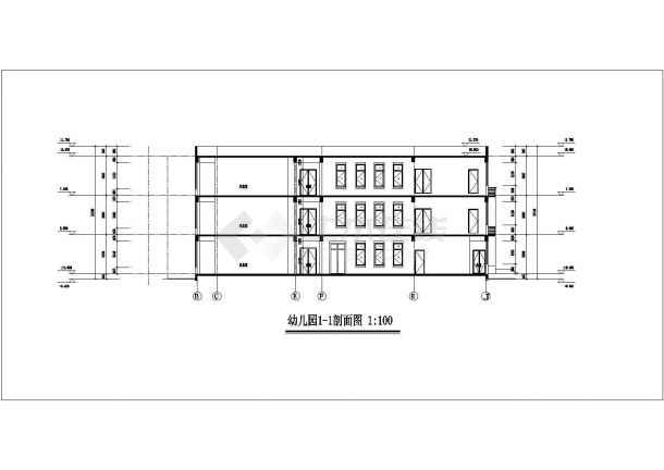 北京某小区1900平米3层框架结构社区艺术幼儿园 平立剖面设计CAD图纸-图二