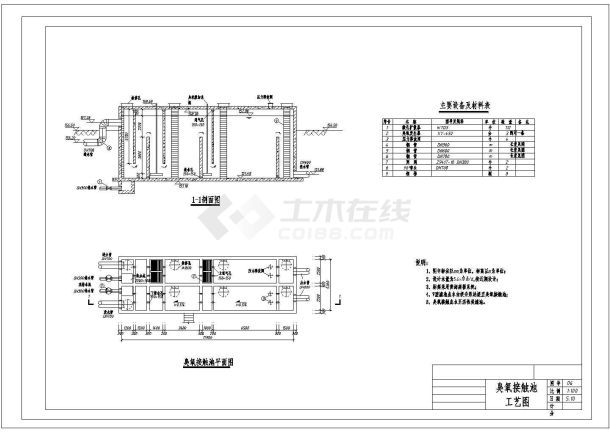 [湖南]5万吨净水厂CAD给排水工艺全套臭氧接触池-图一