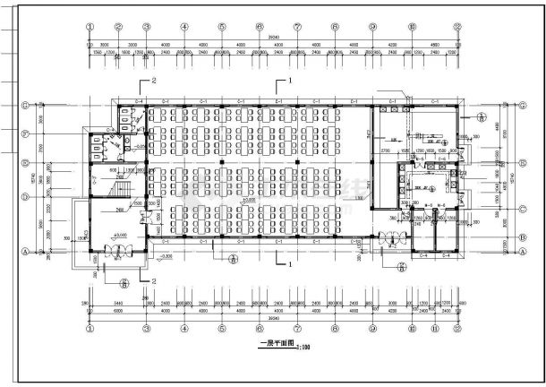 某地方公司食堂建筑施工cad平面布置参考图