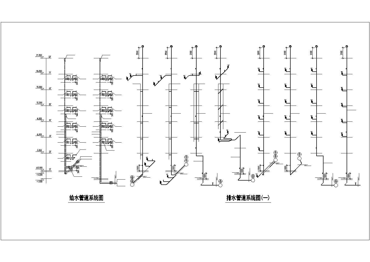南宁市某小区7+1层框架结构住宅楼全套给排水设计CAD图纸
