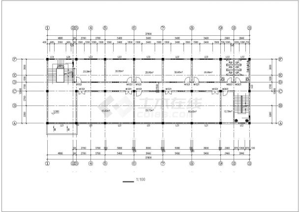 4层办公楼建筑设计平面图，共四张-图一