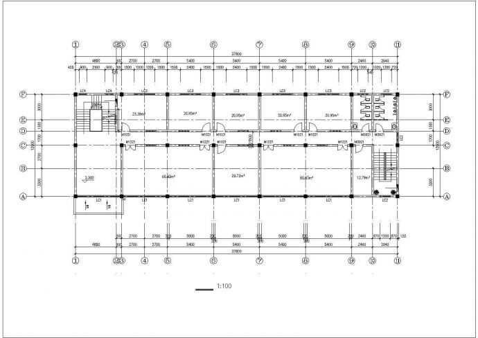 4层办公楼建筑设计平面图，共四张_图1