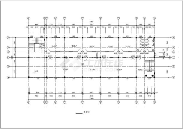 4层办公楼建筑设计平面图，共四张-图二