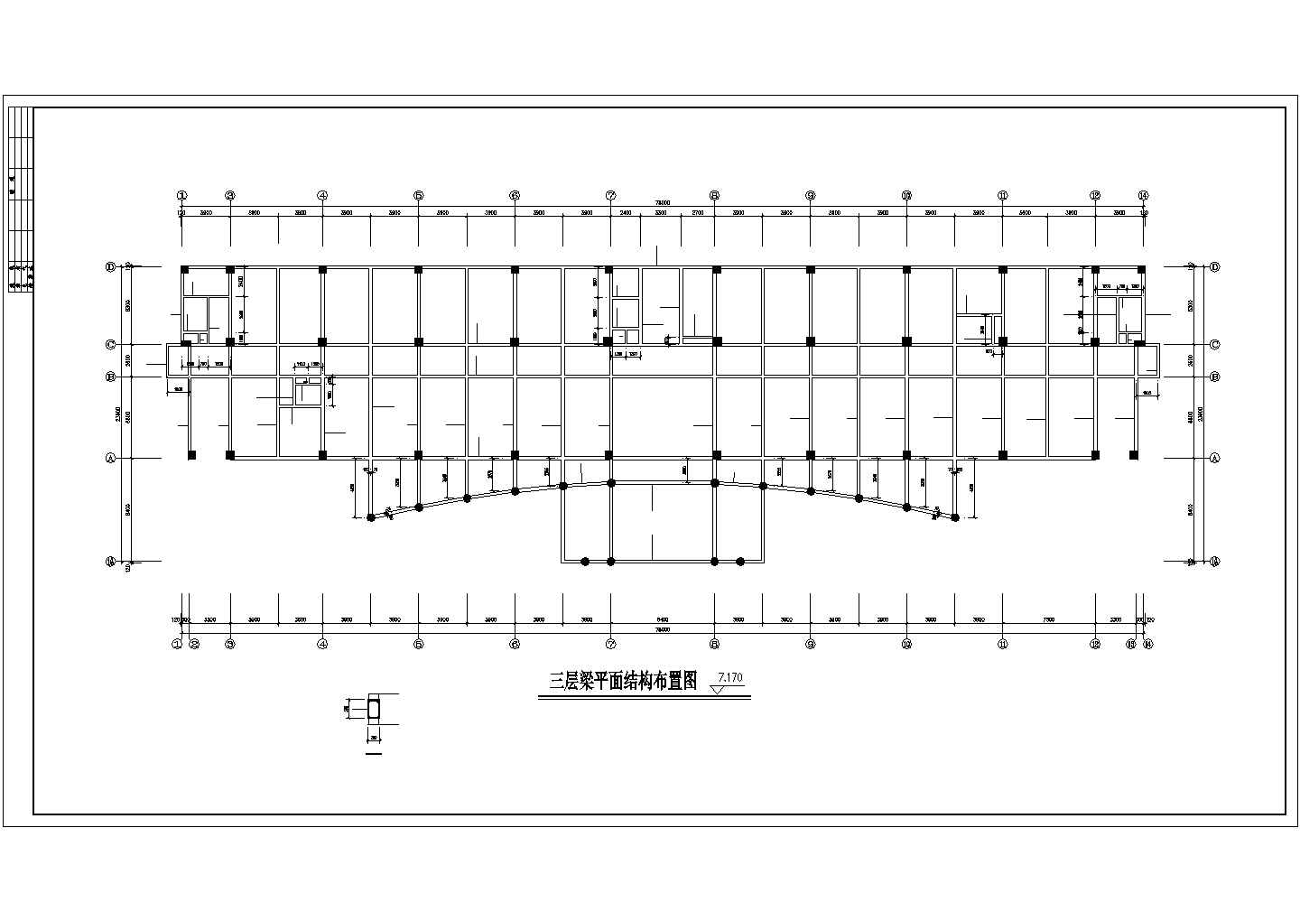 夹层框架办公楼建筑结构施工图（ 长78米 宽23.9米 ）