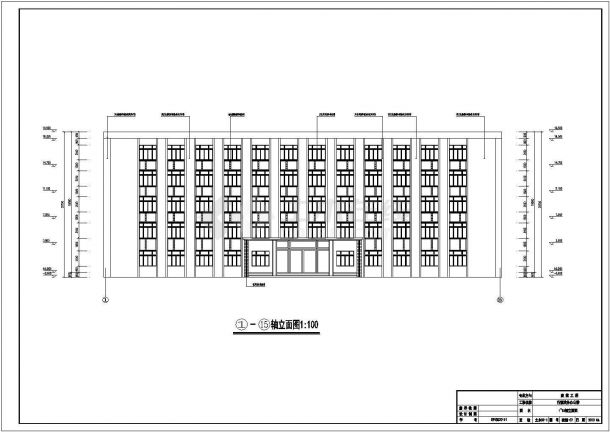 4435.55平方米五层钢框架办公楼建筑施工cad图纸-图一