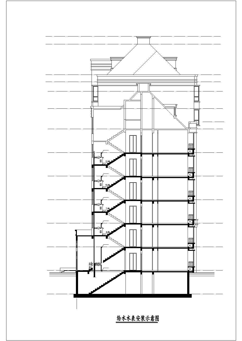 泉州某小区6+1层框混结构住宅楼给排水设计CAD图纸（含地下层）