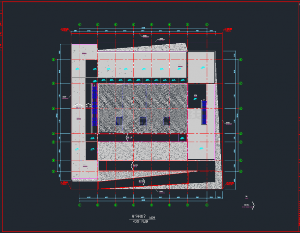 某长51米 宽51米 3层2609.2平米展览展馆CAD初步设计方案图屋顶平面图-图一