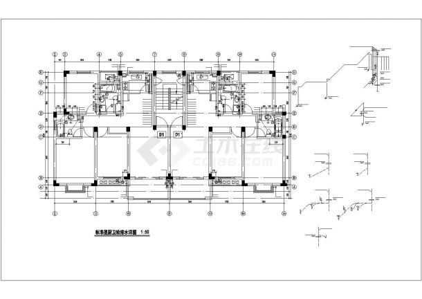 南京某小区三套6层砖混结构住宅楼给排水设计CAD图纸（含夹层）-图二