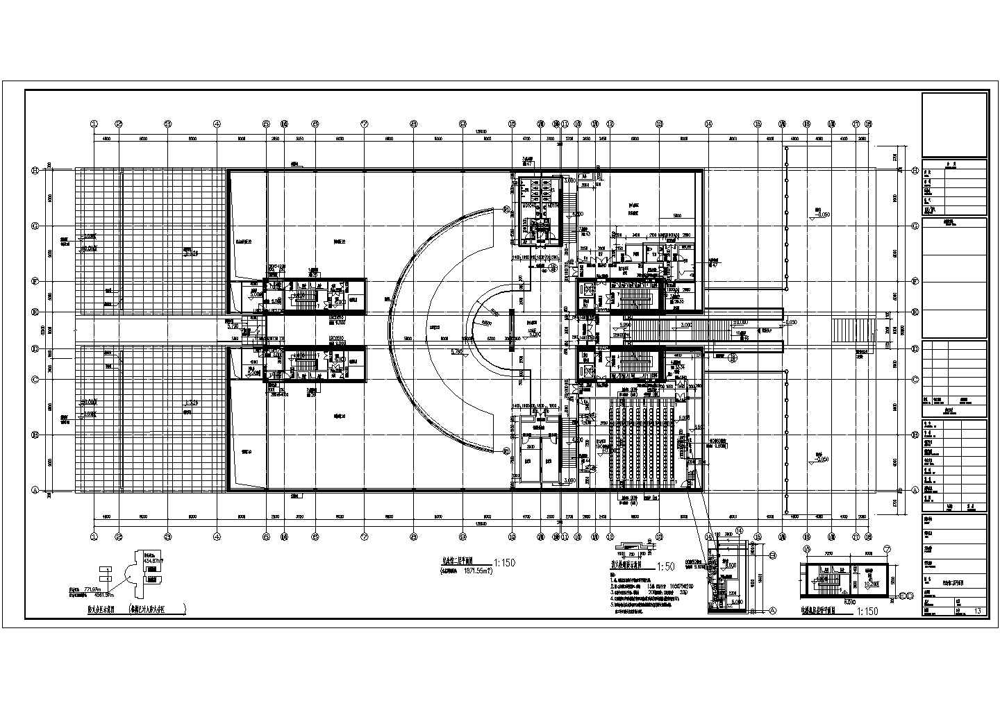 某长126米 宽60米 地下1地上3层17033.19平米战役纪念馆单体CAD施工图纪念馆二层平面图