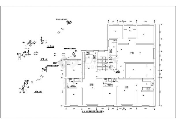 6500平米6层砖混结构住宅楼全套水暖施工设计CAD图纸（含地下层）-图一