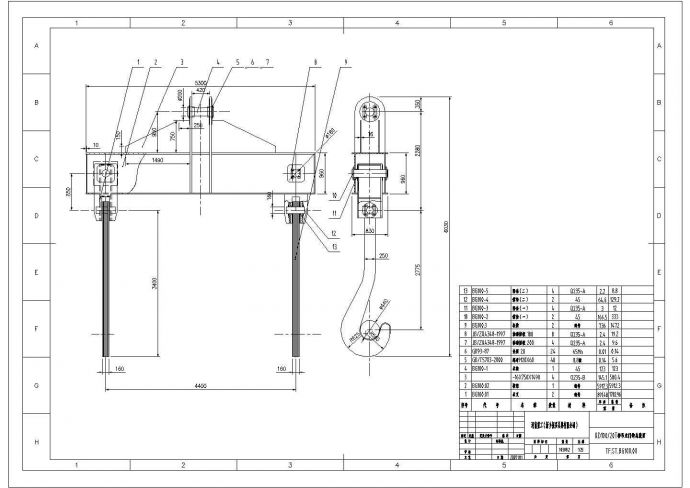 某铸造吊用100吨龙门板钩CAD节点剖面设计图_图1
