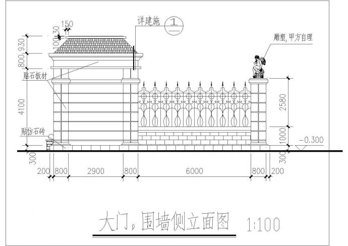 某厂区大门围墙建筑设计CAD图_图1