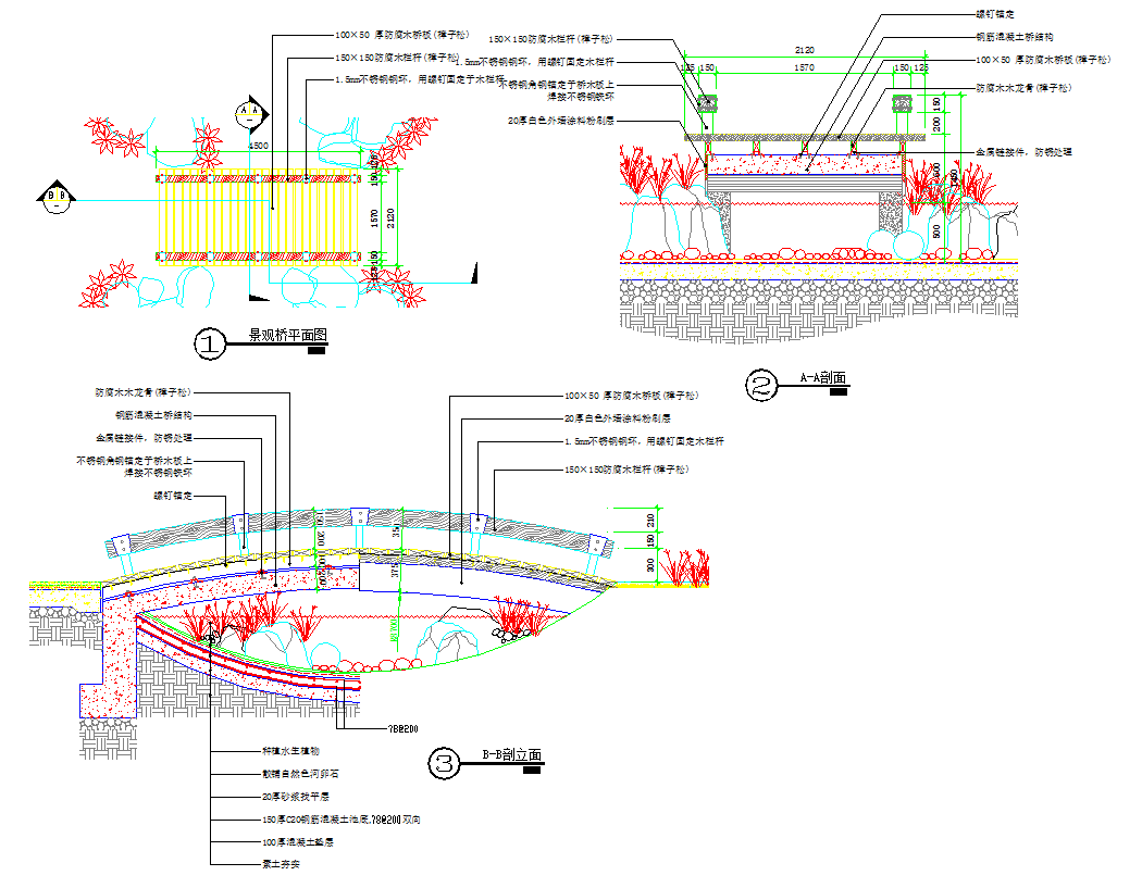 某公园桥CAD大样节点完整详图