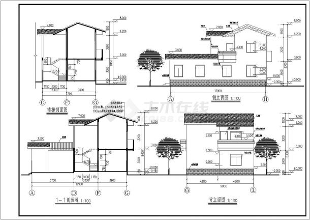 某二层完整9.0×12.90农村别墅CAD建筑设计施工图-图二