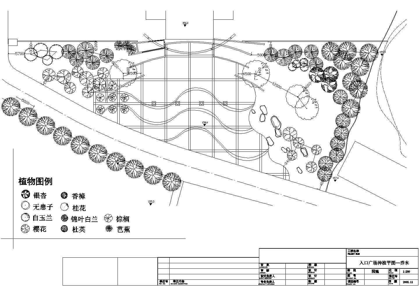 某入口广场景观CAD设计完整绿化配置图
