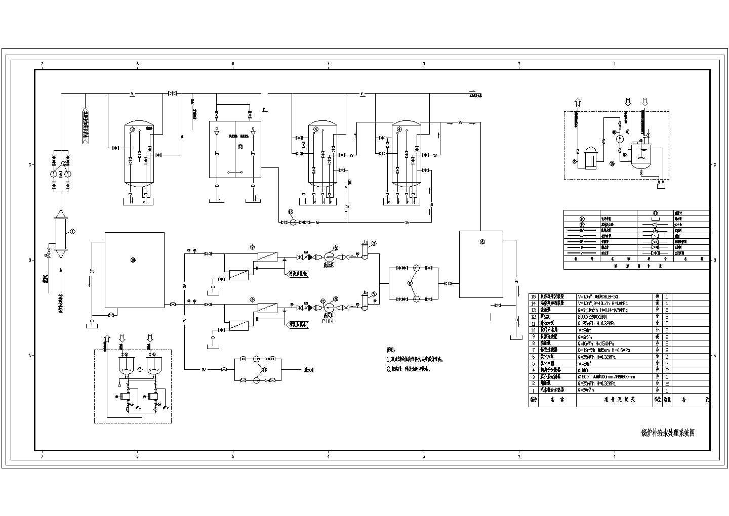 某锅炉补给水处理CAD给排水构造设计系统图