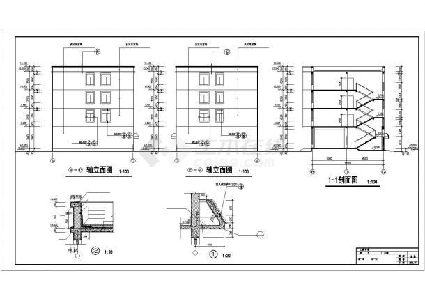 某经济开发区三层办公楼建筑全套设计方案CAD图纸-图一