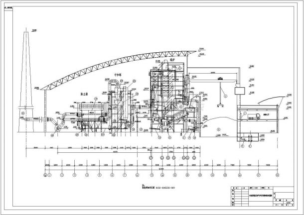 江苏某垃圾焚烧发电厂工艺CAD环保设计流程图设备纵剖图-图一